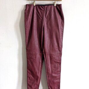 H&M Burgundy Faux Leather Coated Skinny Pull-on Pants sz 14